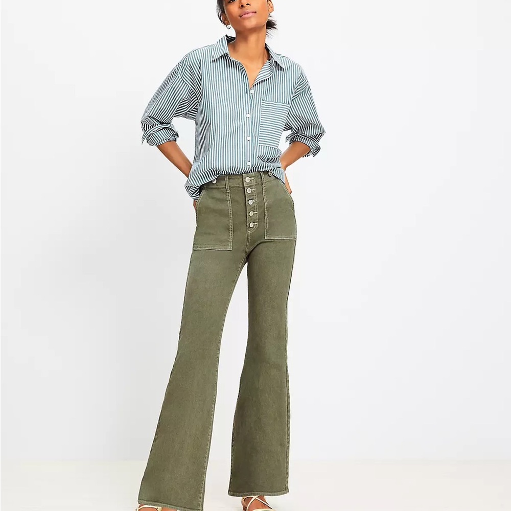 LOFT Olive Flare Wide Leg Jeans